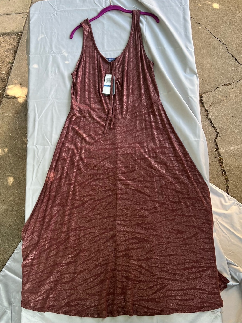 Democracy NWT Metallic Animal Print Maxi Dress XL Dark Mauve Shimmer Lace Up